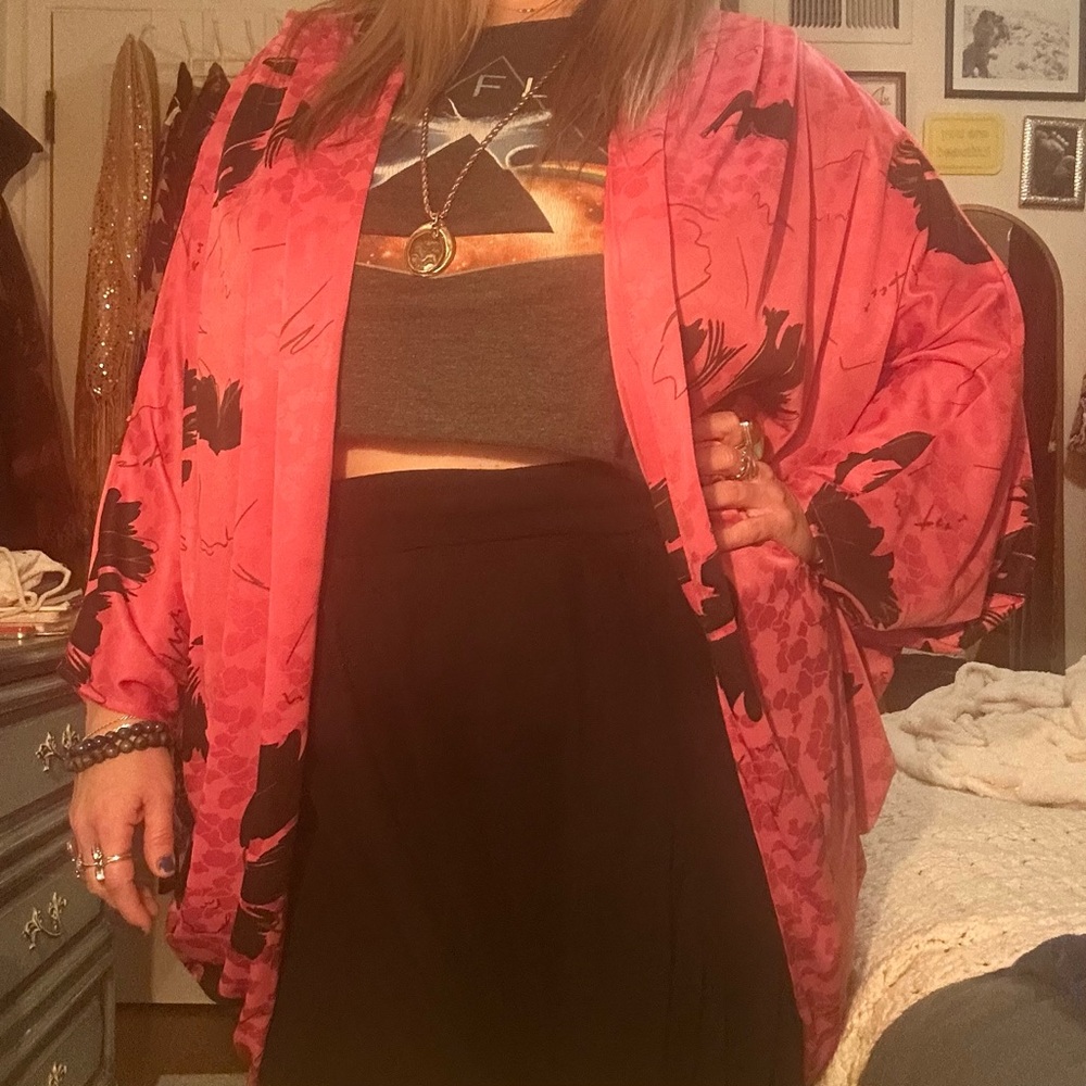 Vintage Pink Floral Kimono